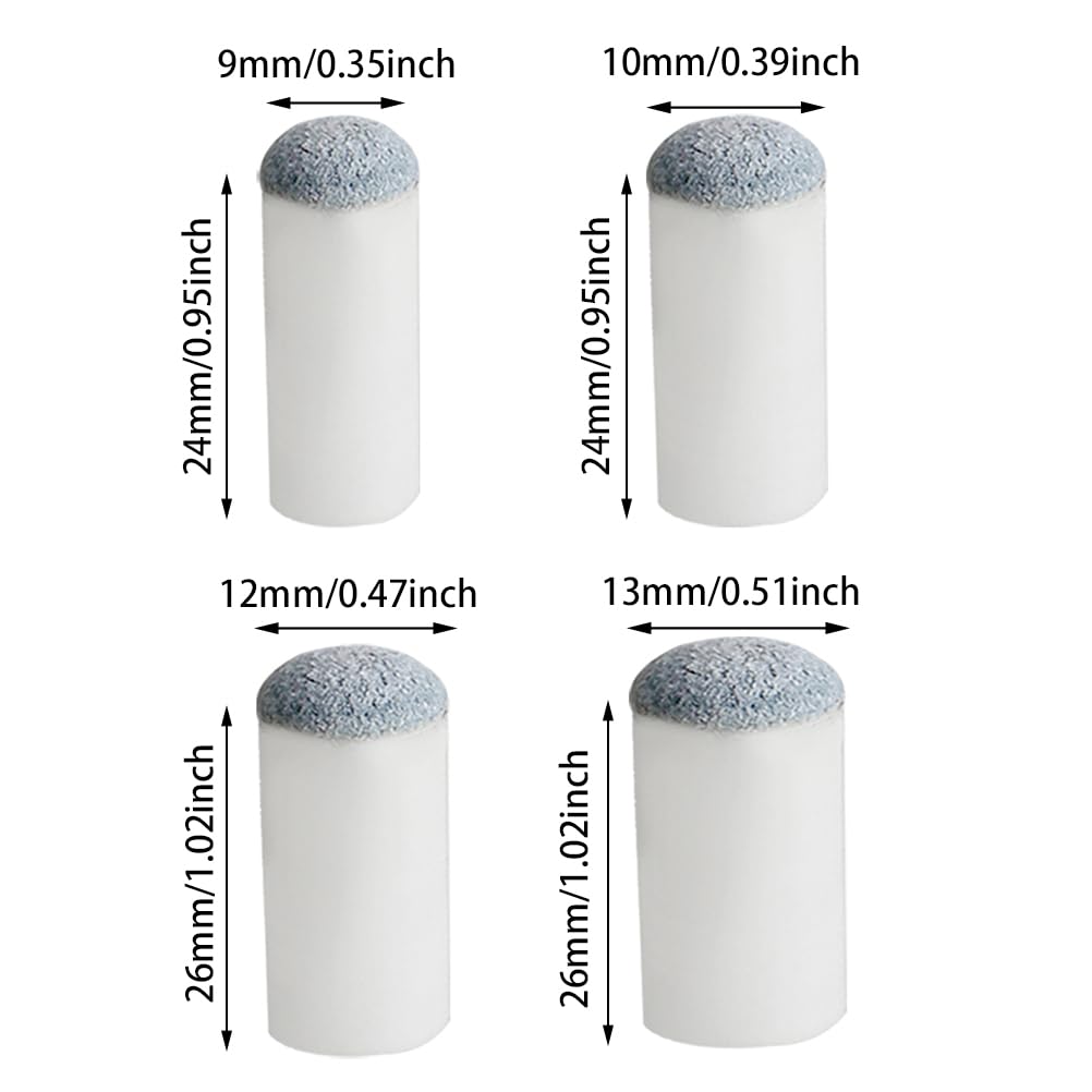 Pengxiaomei 40Pcs Slip On Pool Cue Tips Replacement Billiard Cue Tips 4 Sizes Slip-On Cue Tip(9Mm/10Mm/12Mm/13Mm, Each Size 10Pc