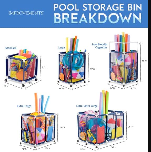 Modern Blue Pool Storage Bin - Xx-Large | Nylon Mesh Basket Organizer For Your Goggles, Beach Balls, Floats, Swim Toys & Accesso