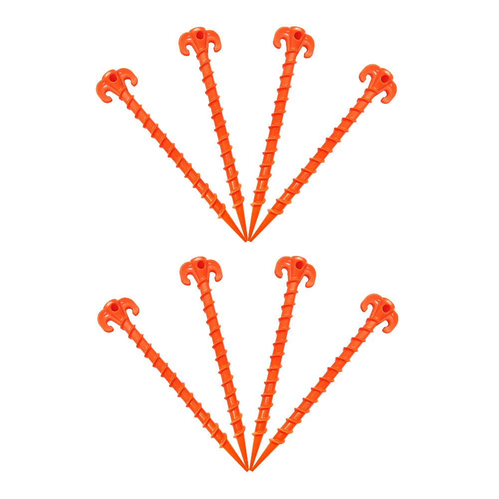 Beach Tent Stakes Canopy Anchors Canopy Stakes Heavy Duty Screw Shape 10 Inch - 8 Pack Orange