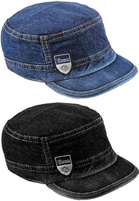 Tubination Girls And Boys Stylish And Trendy Unisex Denim Commando Cap Combo Of Blue And Black Denim Cotton Summer Cap For All S
