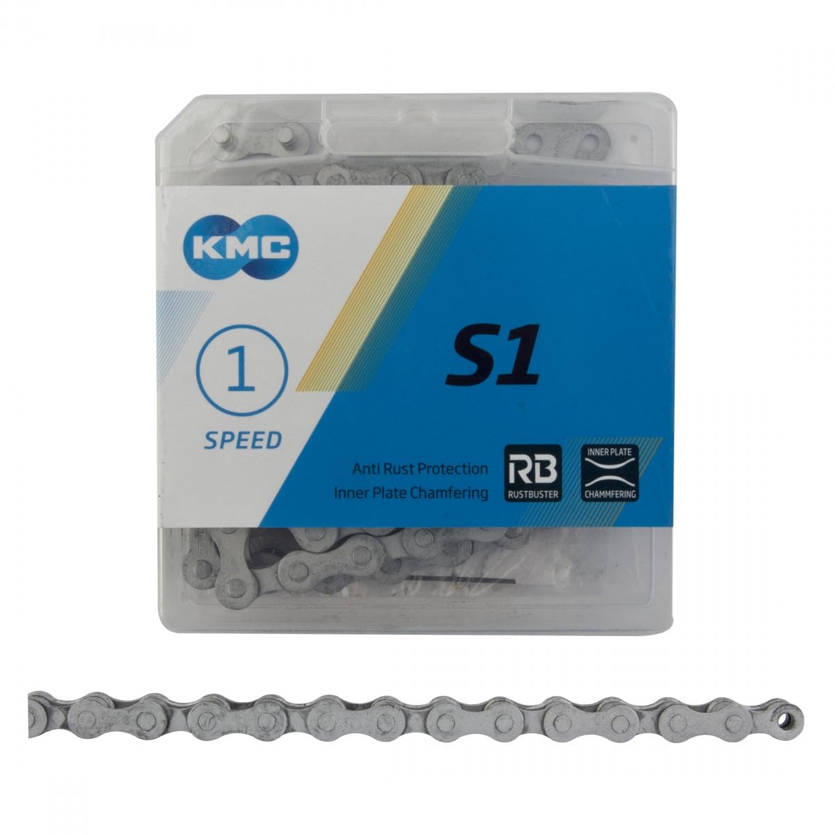 KMC S1 RB x 112L, Anti Rust, Single Speed Bike Chain, Alloy Steel, 112 Links, 1/8 Inch Pitch, 3000 Lbs/in Tensile Strength, 56 I