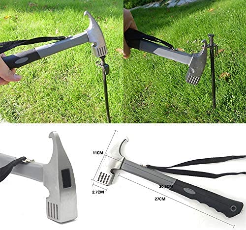 Clarmonde 12-Inch Tent Stakes & Tent Hammer, Heavy Duty Camping Stakes, Forged Steel Tent Pegs Unbreakable And Inflexible, Avail