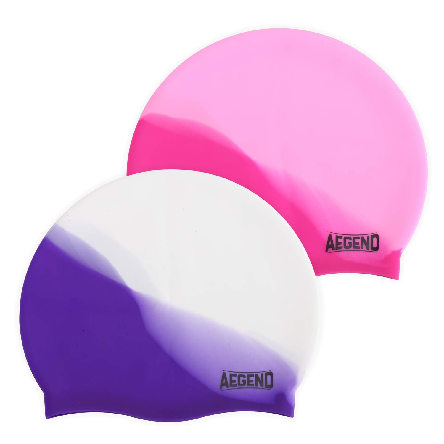 Aegend Kids Swim Cap (Age 4-8), 2 Pack, Purple & Pink