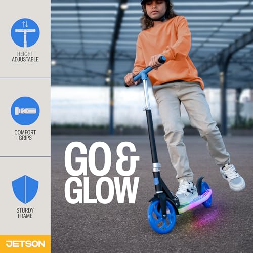 Jetson Kids 2-Wheel Light-Up Kick Scooter, LED Lights on Handlebar, Stem, Wheels & Deck, Adjustable Handlebar, Rear Brake, Easy-