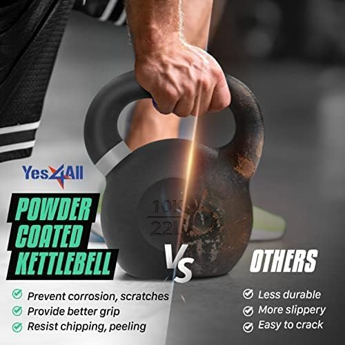 Yes4All Powder Coated Cast Iron Kettlebell Pair Light Green - 24 Kg / 53 Lb Strength Training Kettlebells Weight Set For Full Bo