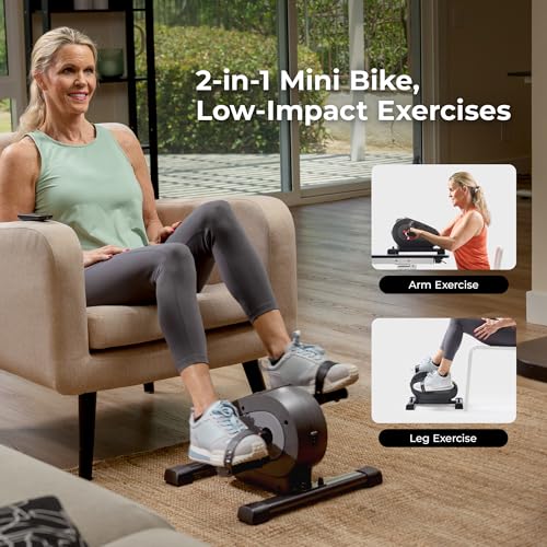 Sunny Health & Fitness Smart Motorized Mini Exercise Bike, Dual Function Portable Under-Desk Pedal Trainer for Low-Impact Cardio