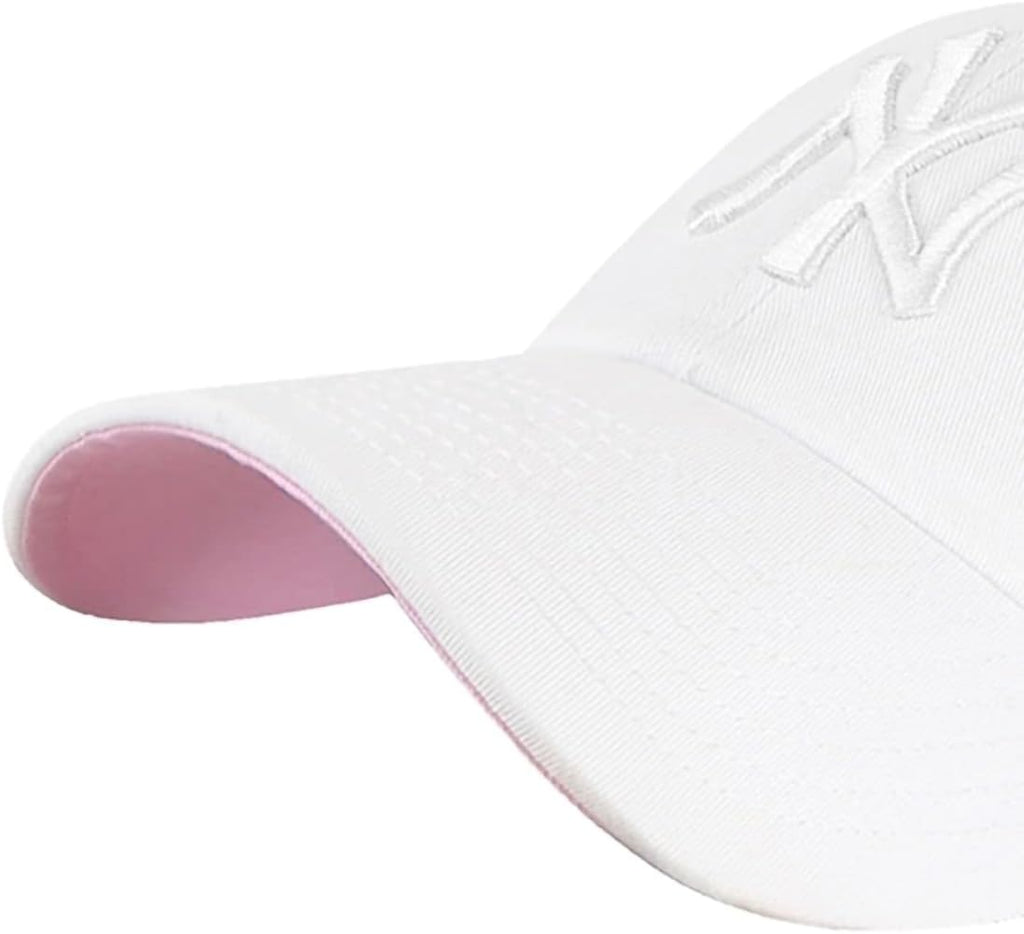 47 New York Yankees Primary Logo Ballpark Clean Up Dad Hat Baseball Cap - White White Pink Bottom