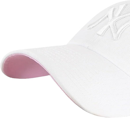 47 New York Yankees Primary Logo Ballpark Clean Up Dad Hat Baseball Cap - White White Pink Bottom