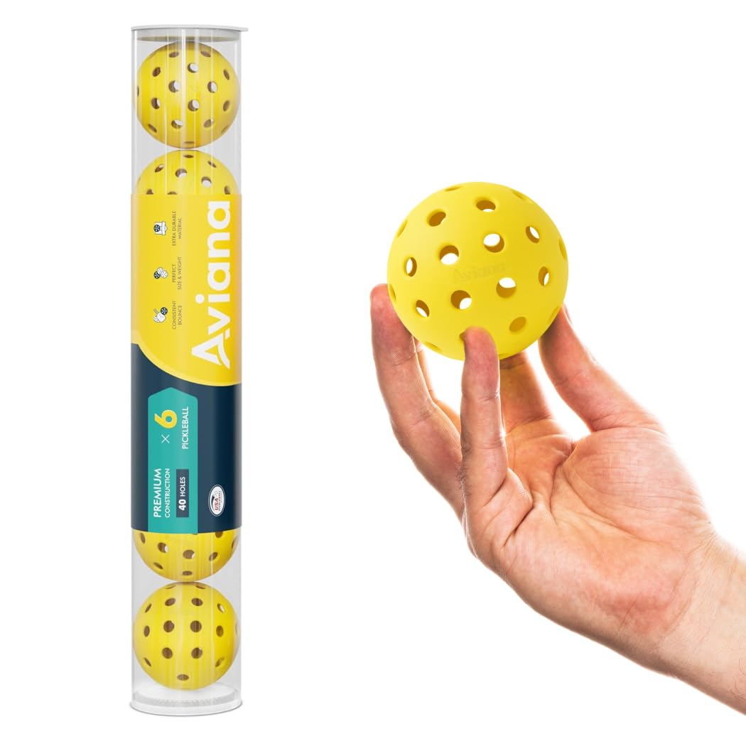 Aviana Outdoor Pickleball Balls - USAPA Approved for Tournament Play | Durable 40-Hole Design | Ideal for All Skill Levels | 6, 