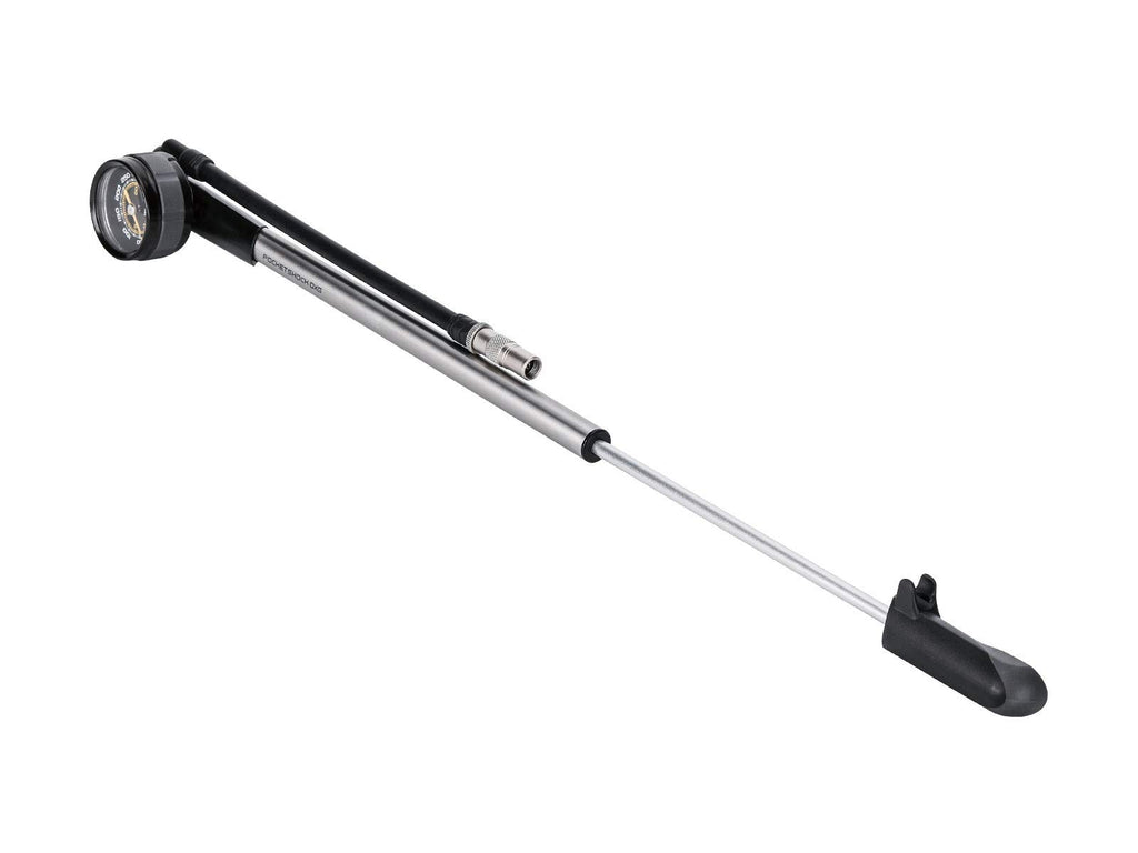 Topeak Pocket Shock Dxg Xl Bike Mini Pump, Long Version For Home/Shop Use With Dial Gauge 360 Psi/24.8 Bar,Silver/Black