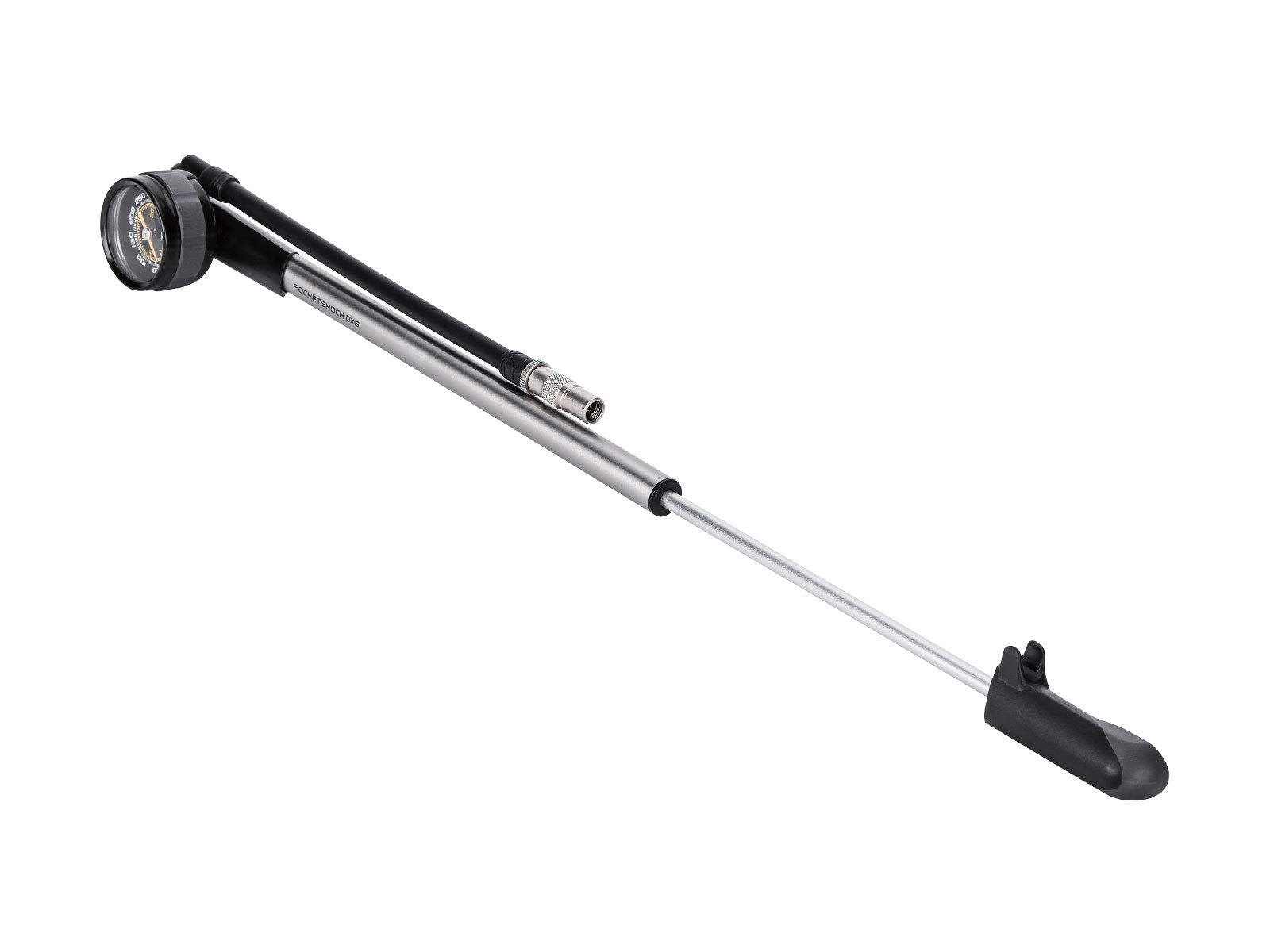 Topeak Pocket Shock Dxg Xl Bike Mini Pump, Long Version For Home/Shop Use With Dial Gauge 360 Psi/24.8 Bar,Silver/Black