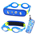 RUIGAO Kids Swim Goggles Age 2-6, Toddler Goggles No Hair Pull,UV Protection/Anti Fog/Padded HeadBand (1PK Kids -Blue Fish)