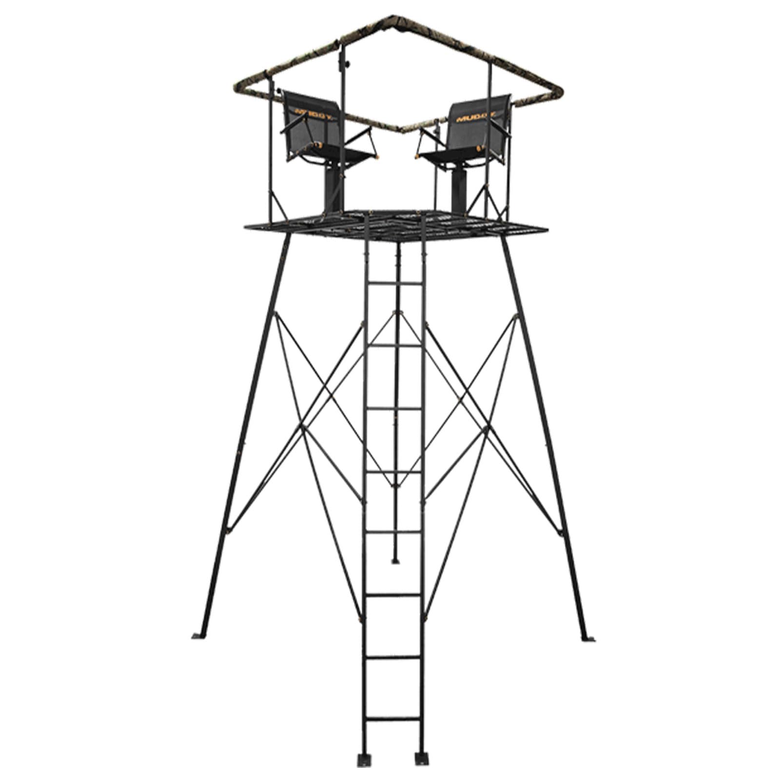 Muddy 12 Quad Pod - 57 L x 57 W Durable Steel 500 Pound Capacity Hunting Outdoor Platform with Full-Surround Shooting Rail & 2 