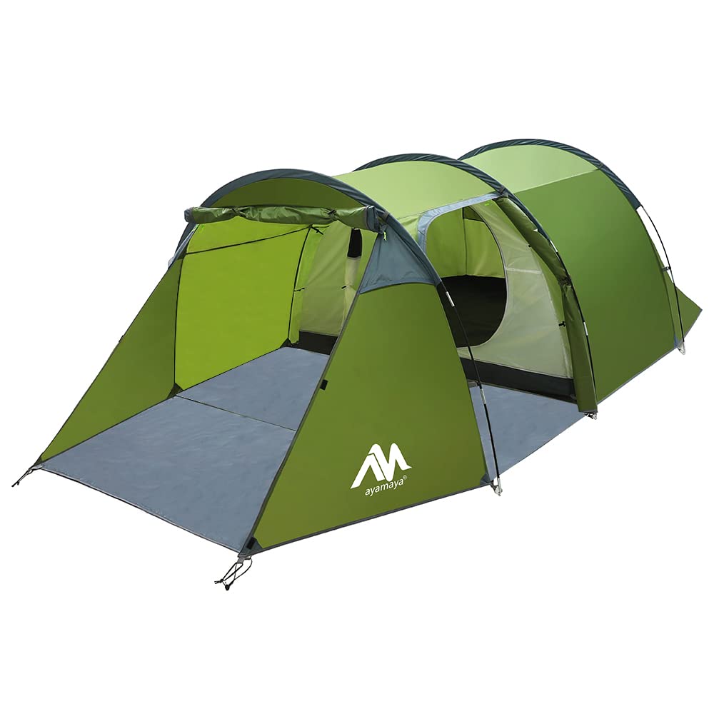 4 Person Tents for Camping, Ayamaya Tunnel Tent Camping with Vestibule 3-4 Person Waterproof, 2 Devided Rooms Bicycle Tent with 
