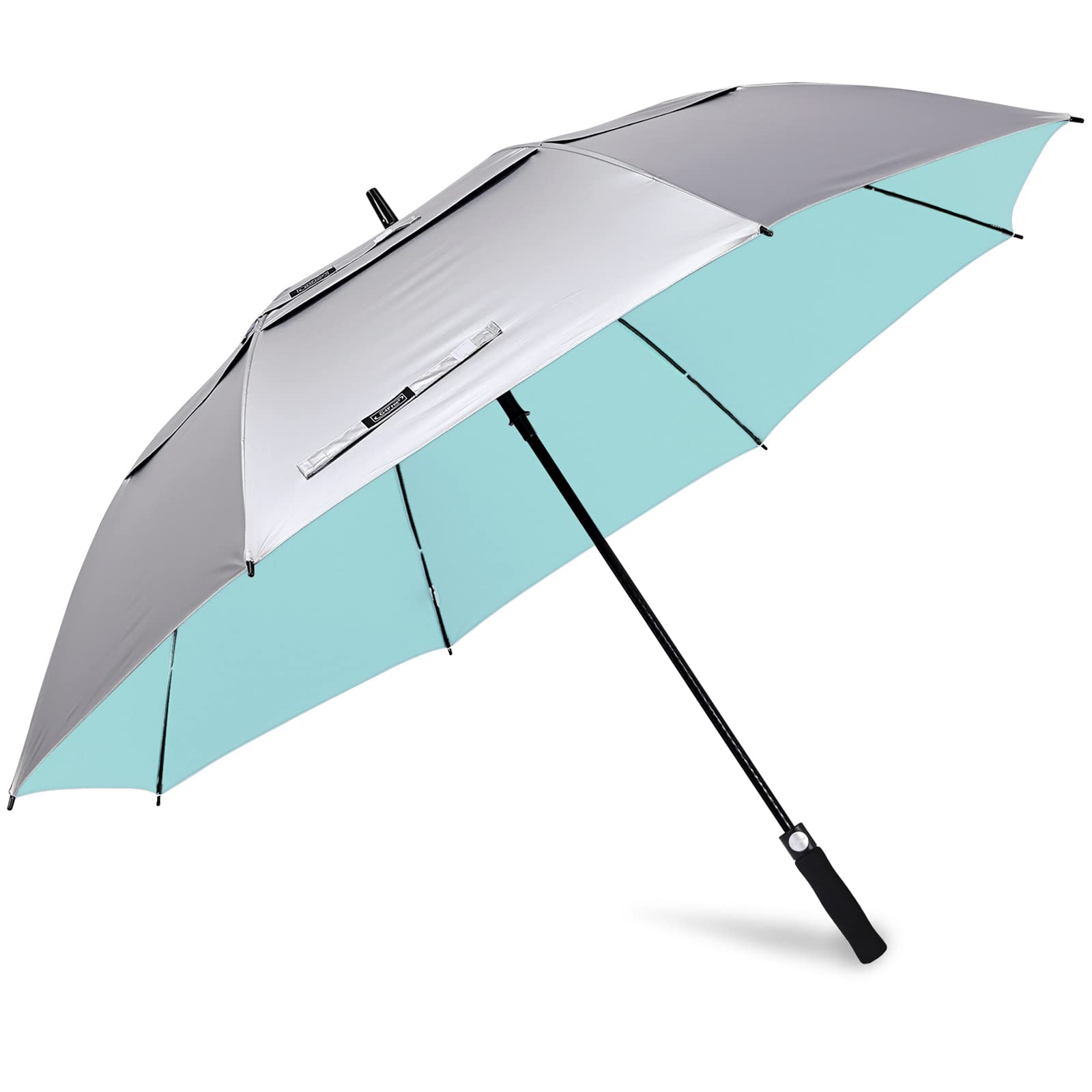 G4Free 62 Inch UV Protection Golf Umbrella Auto Open Vented Double Canopy Oversize Extra Large Windproof Sun Rain Umbrellas (Sil