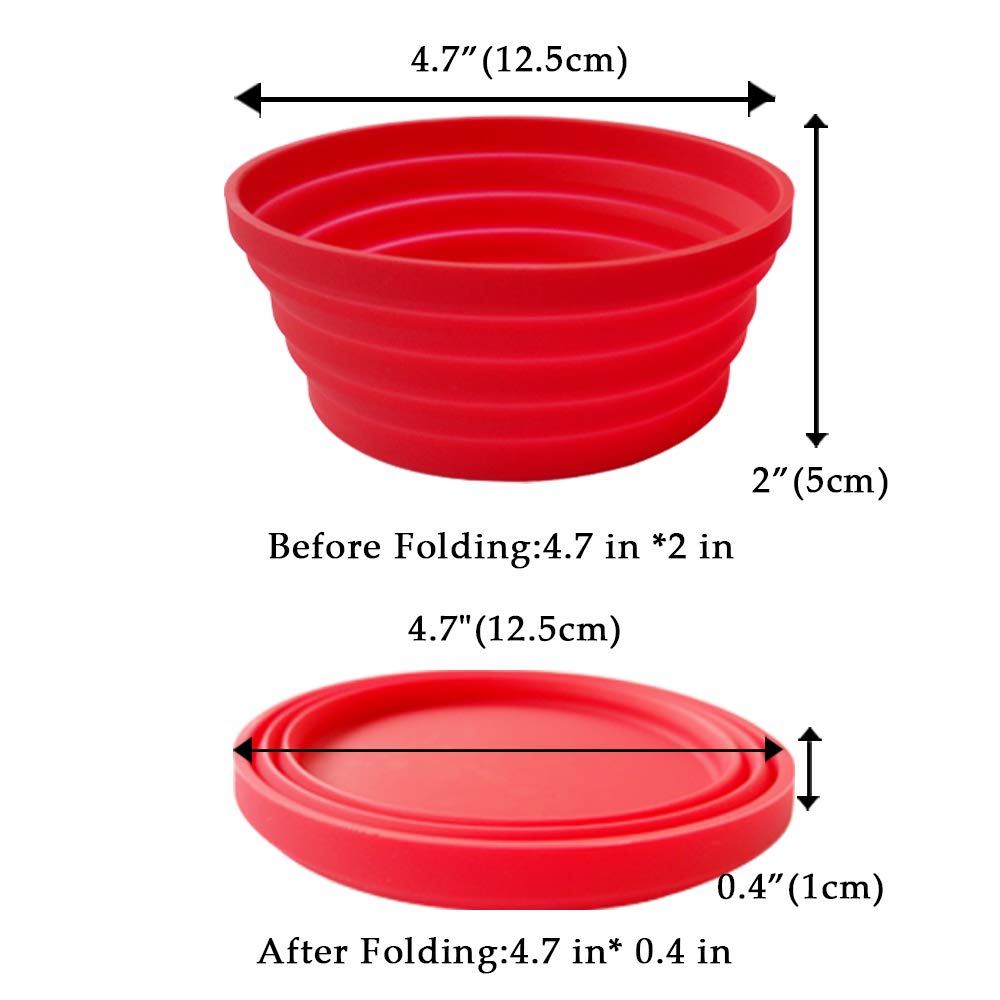 Ecoart Silicone Expandable Collapsible Bowl For Travel Camping Hiking (Red(S))