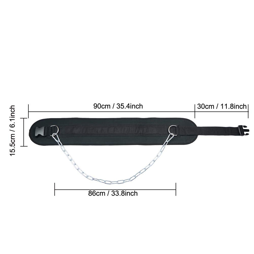 Hemeraphit Pull-Up Belt Weighted Dip Belt With Chain Double D-Ring Weightlifting Back Support Strap Home Gym Equipment Waist Bel