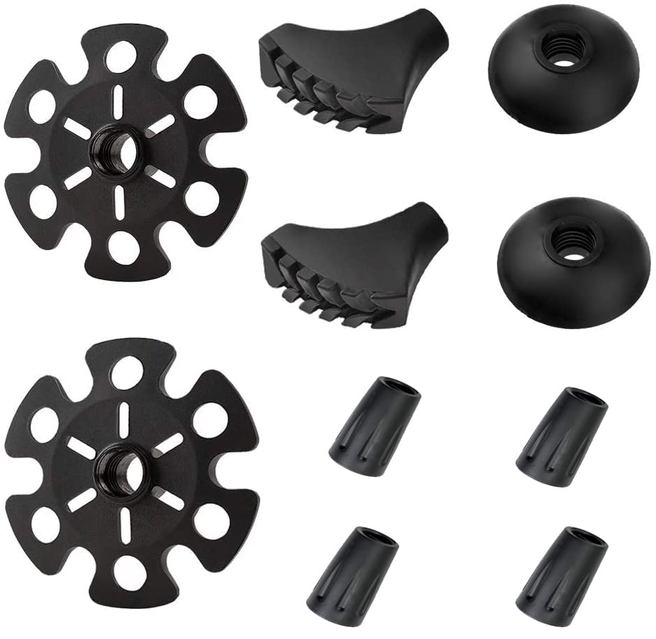 Hiking Walking Sticks Rubber Tips 10 Pack, Replacement Tips Protectors, Snow Baskets, Mud Baskets Set For Trekking Poles, Fits M