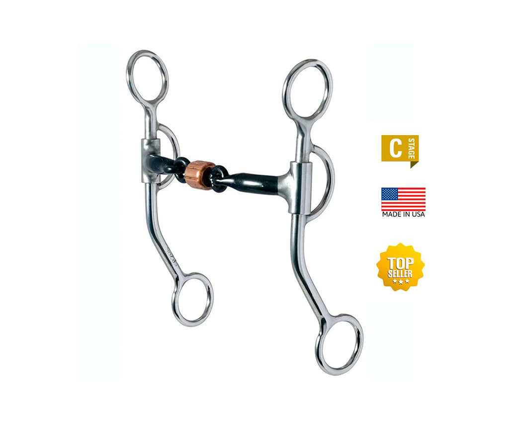 Reinsman 776 All Around Curb Bit For Horse - 3-Piece Sweet Iron Snaffle With Copper Roller - Stage C, 7 Cheeks, 5 Mouth7/16 3-Pi