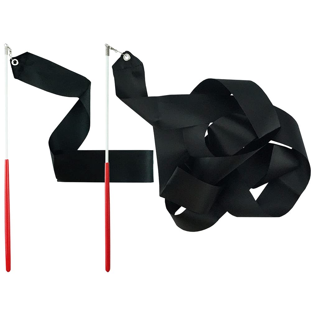 Fazhbary Black Rhythmic Gymnastics Wands Praise Dancing Streamers For Kids Baton Twirling Talent Shows Artistic Dancing, 2 Pack