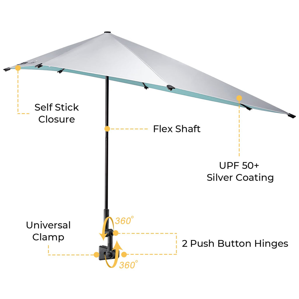 G4Free Upf 50+ Adjustable Beach Umbrella Xl With Universal Clamp For Chair, Golf Bags, Stroller, Wheelchair, Bleacher, Patio(Lak