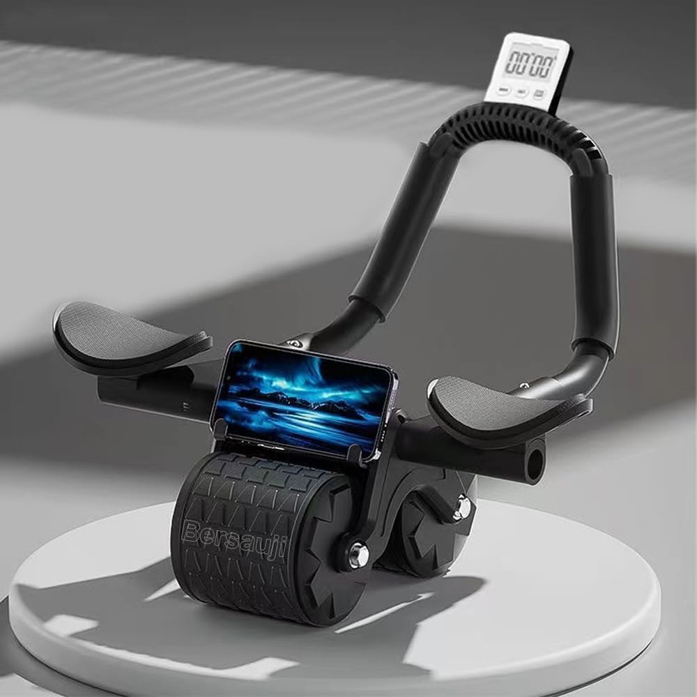 Bersauji 2025 New Ab Roller Wheel with Knee Mat &Timer, Automatic Rebound Abdominal Wheel, Ab Abdominal Exercise Roller with Elb