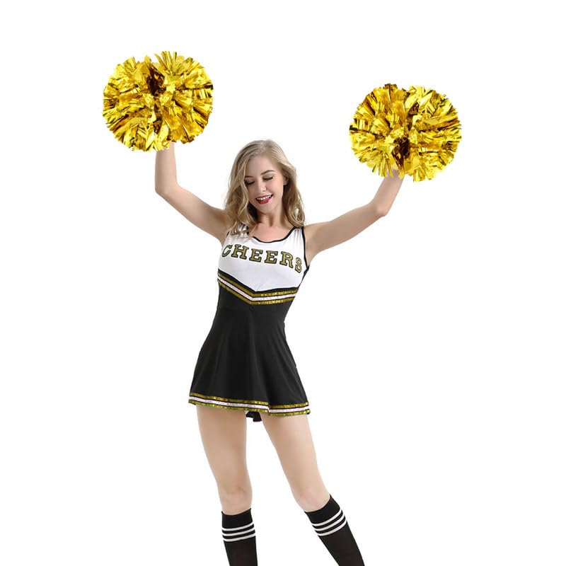 Hooshing 6Pcs Gold Cheerleading Pom Poms Metallic Cheer Pompoms With Baton Handle For Kids Adults Team Spirit Sports Dance Cheer