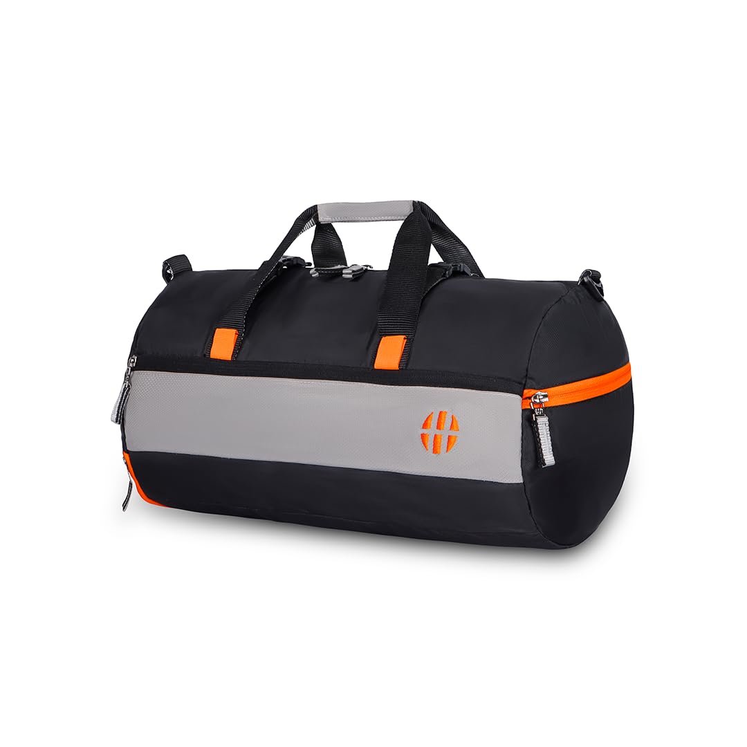 Harissons Trinity 28L Water Resistant Sports Duffel Gym Bag for Men & Women with Shoe Compartment & Yoga Mat Holder (Black & Ora