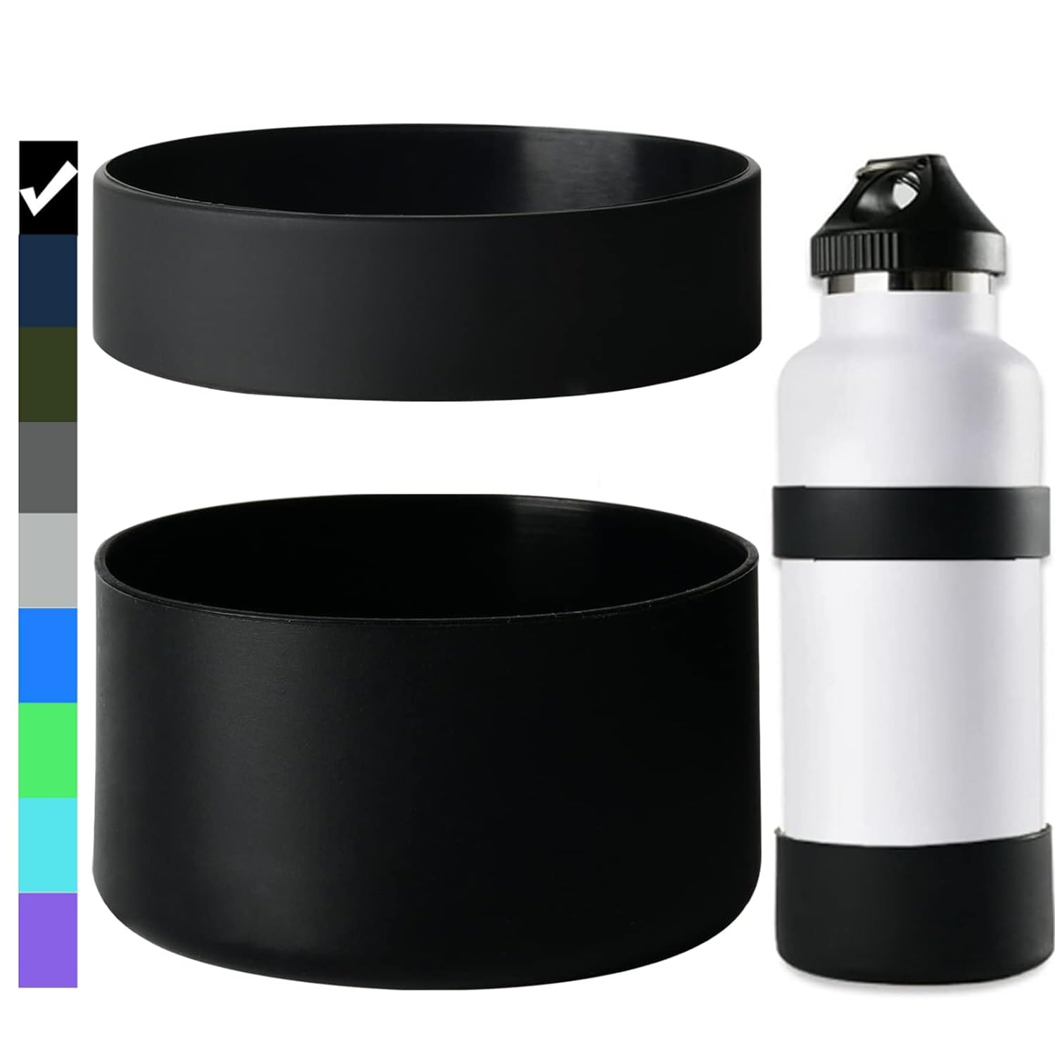 Miracredo 2 PCS Silicone Water Bottle Boot for Hydro Flask Boot, Anti-Slip Bottom Cover with Ring, Boot For Iron Flask, 12oz to 