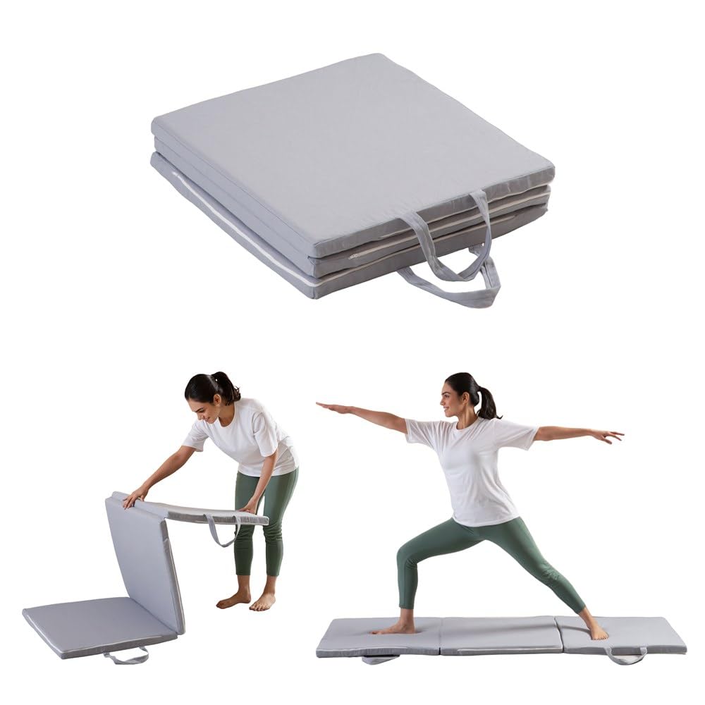 The White Willow HarmonyFlow Yoga Foldable Mat  Standard Size, Supportive Foam Mat with Soft Washable Cover for Meditation, Flo