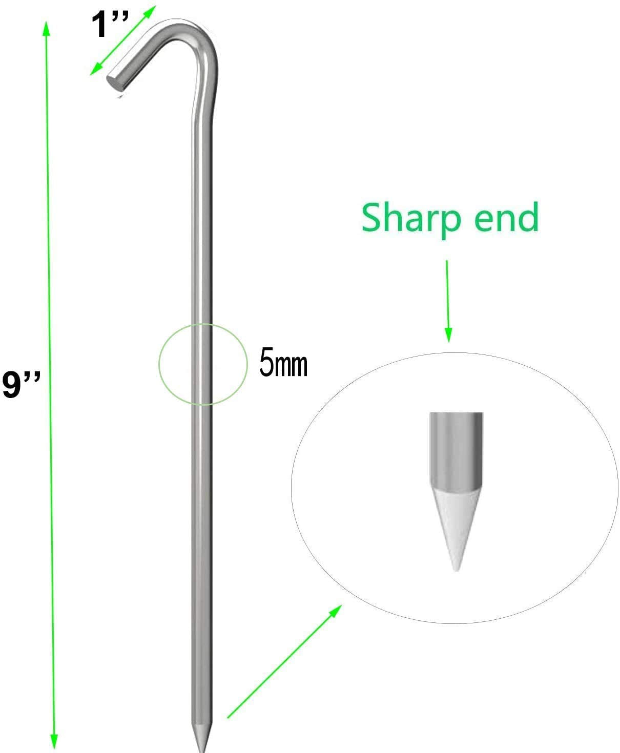 Ok5Star 9 Inch Galvanized Tent Stakes Metal Tent Pegs, Steel Yard Stakes Tarp Hooks Ground Garden Stakes Tent Spikes, 100 Pack