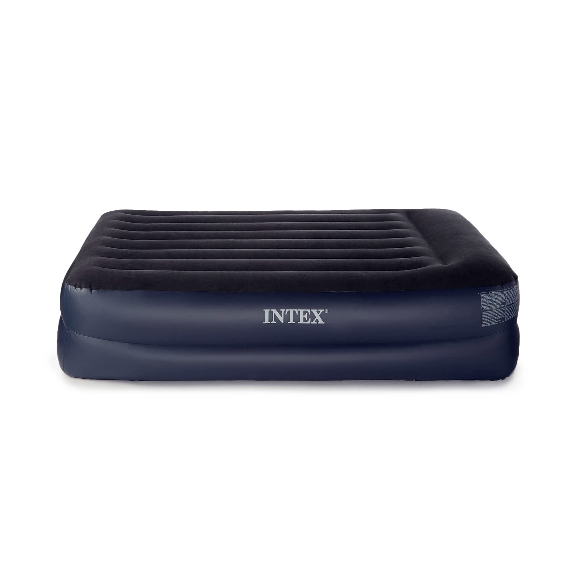 Intex Dura-Beam Fiber-Tech Elevated Inflatable Built-In Pillow Rest Raised Airbed Mattress With Internal Electric Pump And Carry