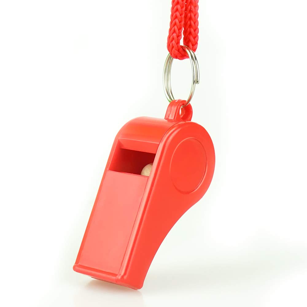 Hipat Red Emergency Whistles With Lanyard, Loud Crisp Sound, 2 Packs Plastic Whistles Ideal For Lifeguard, Self-Defense And Emer