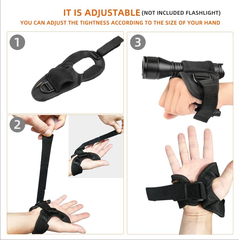 Orcatorch Diving Flashlight Glove Hands-Free Flashlight Holder Universal Adjustable Wrist Strap Scuba Dive Lights Accessories (N