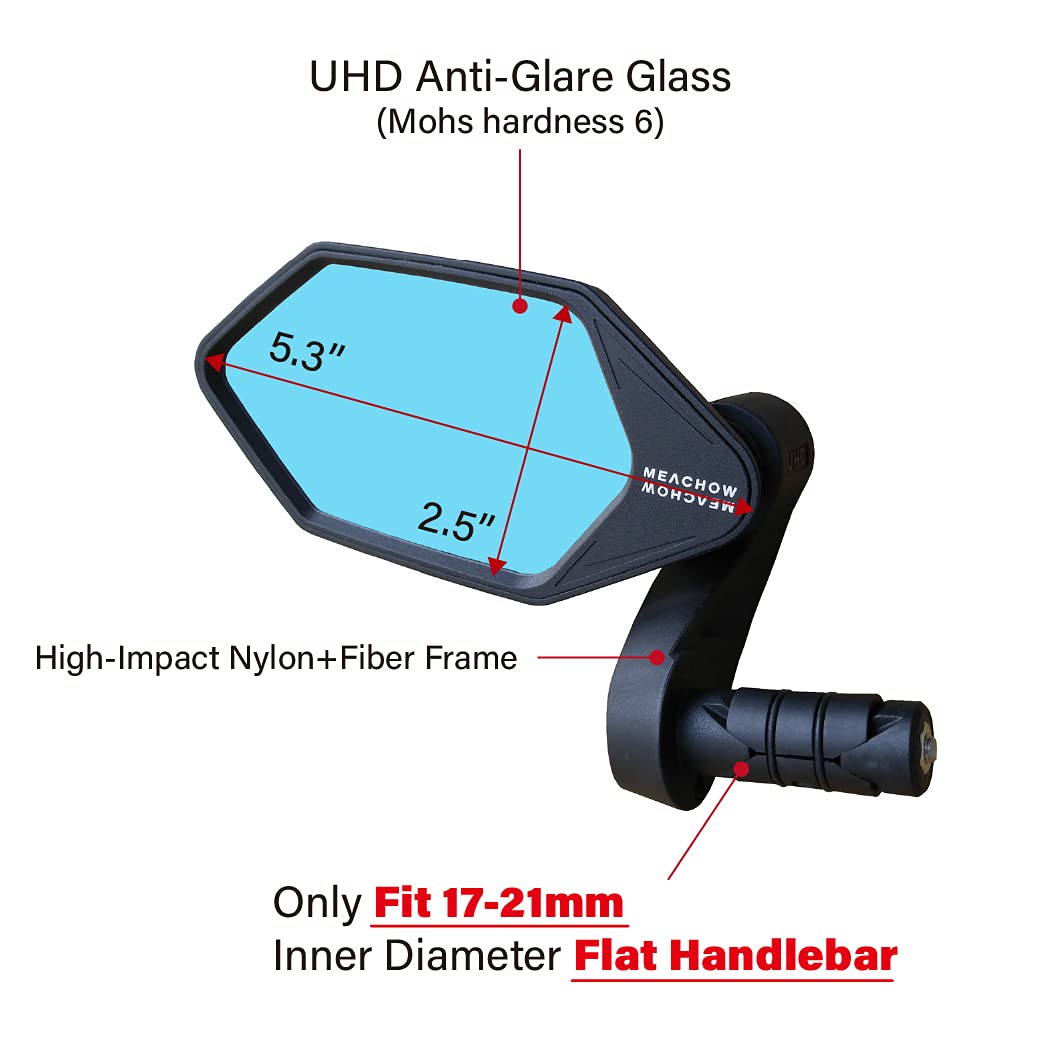 Meachow New Bar End Bike Mirror, Crystal Uhd Automotive Grade Glass Lens E-Bike Mirrors, Scratch Resistant, Safe Rearview Mirror