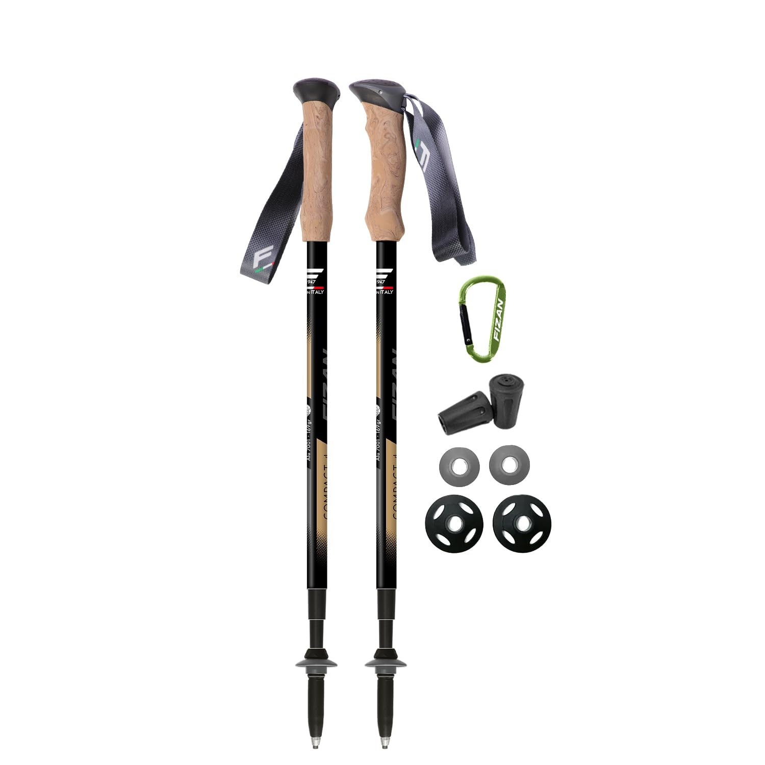 Fizan Compact 4 Trekking Poles - Ultralight, Backpacking, Thru Hiking Poles, Adjustable, Collapsible, Customized Fit, Cork Grips