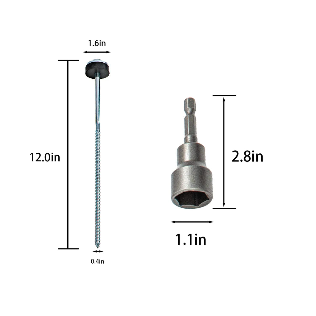 Holdia 15 Pcs Drillable Tent Stakes 12''  Hex Pegs  Heavy Duty Metal Tent Anchors & Camping Spikes With 17Mm Hex Drill Adapter A