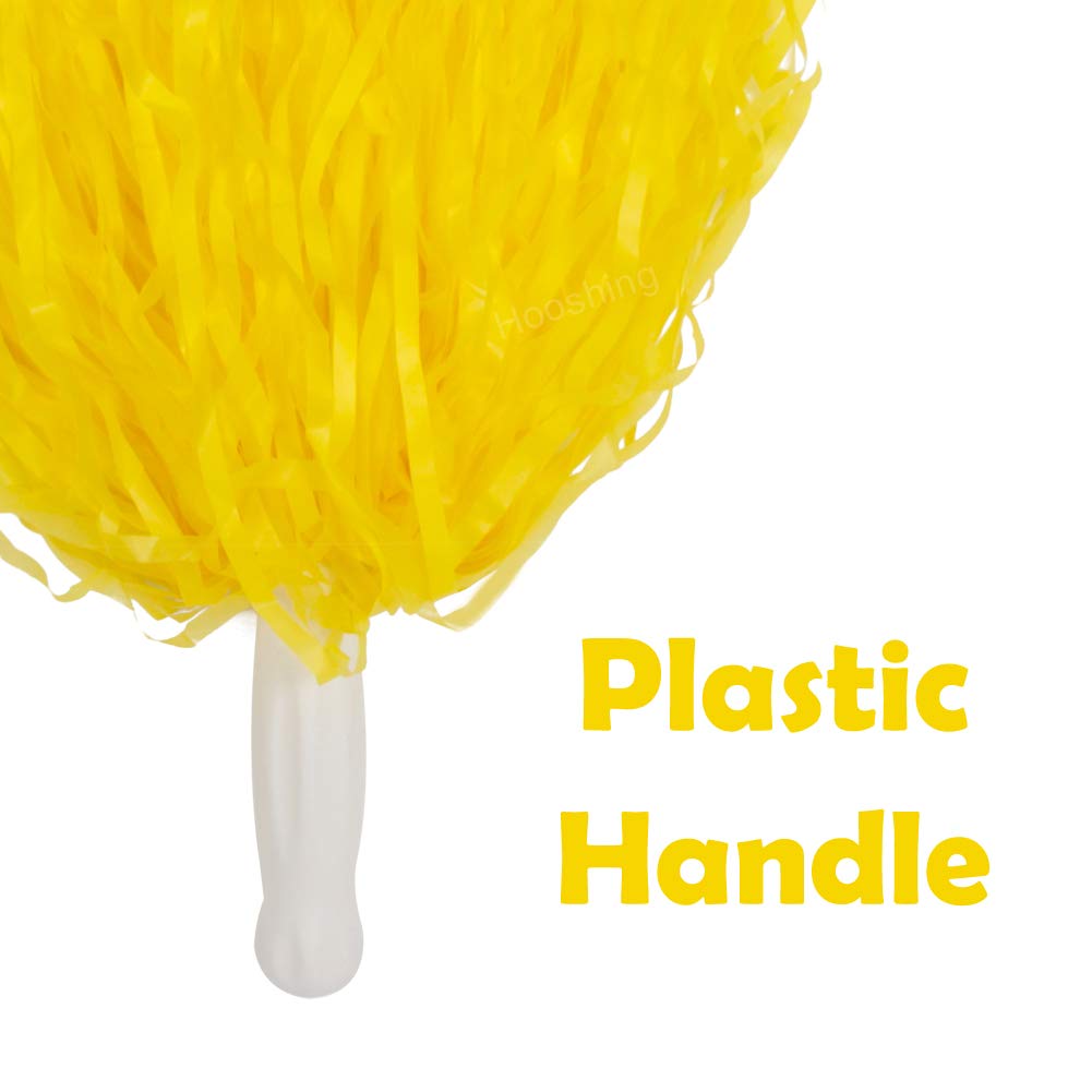Hooshing 12Pcs Cheerleading Pom Poms Yellow Plastic Cheer Pom Poms With Handles For Team Spirit Sports Party Dance