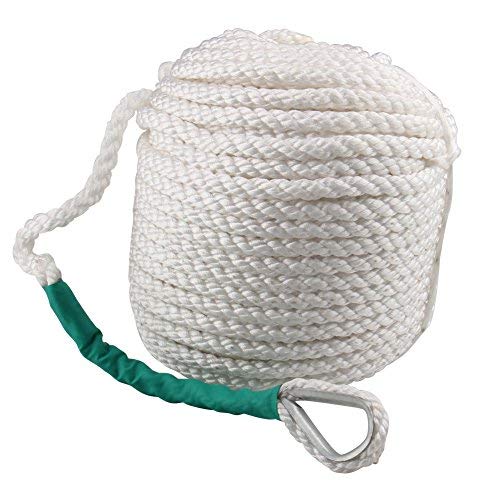 Bang4Buck Three Strand Polypropylene Anchor Rope 1/2 Inch 100 Feet Twisted Dockline For Boat/Sailboat/Sled Line With Thimble And