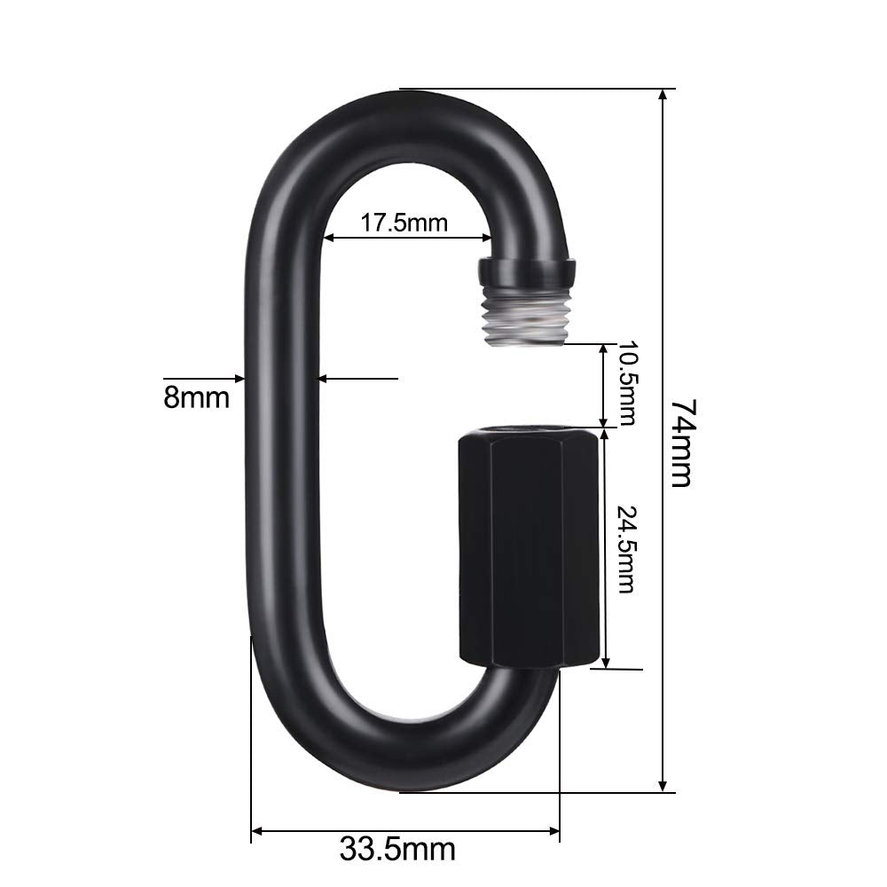 Bewishome D Shape Locking Carabiner, Black Quick Links,8 Pcs Chain Links, Heavy Duty Durable Chain Connector,Black,Hdk04H