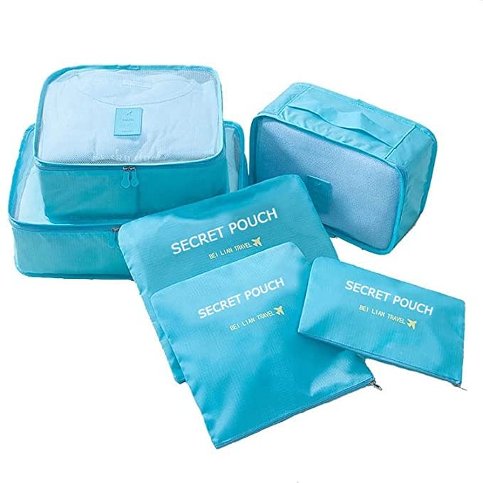 Coolkart Set Of 6 Packing Cubes Travel Organizer Garment Storage Bag (Light Blue)