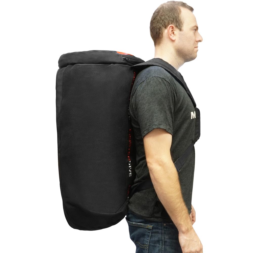 Meister Mesh Duffel Backpack Dive Bag W/Dry Pocket For Scuba & Snorkeling - Black