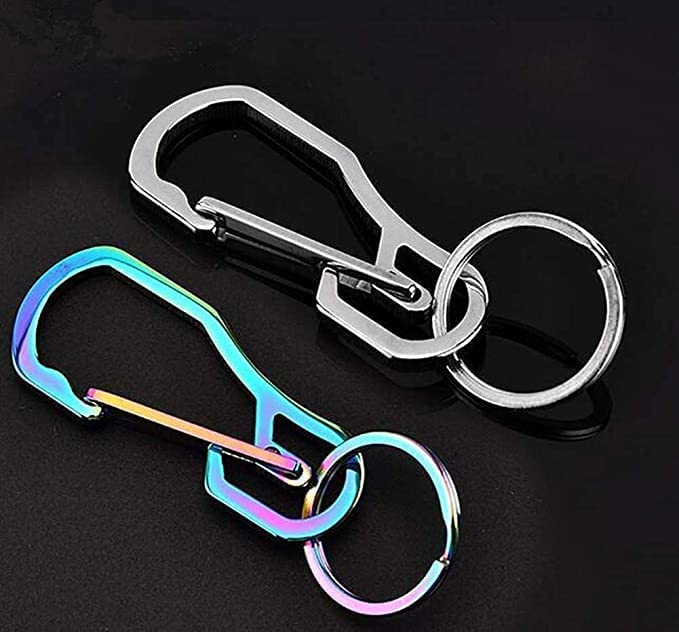 2 Pack Carabiner Clip Retractable Ring Set Titanium Keychain Quick Release Hooks For Men Women