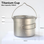 Comtai Titanium Camping Cookware 1100Ml/39 Oz Titanium Pot With Lid And Fotable Handle, Titanium Cook Pot Backpacking For Outdoo