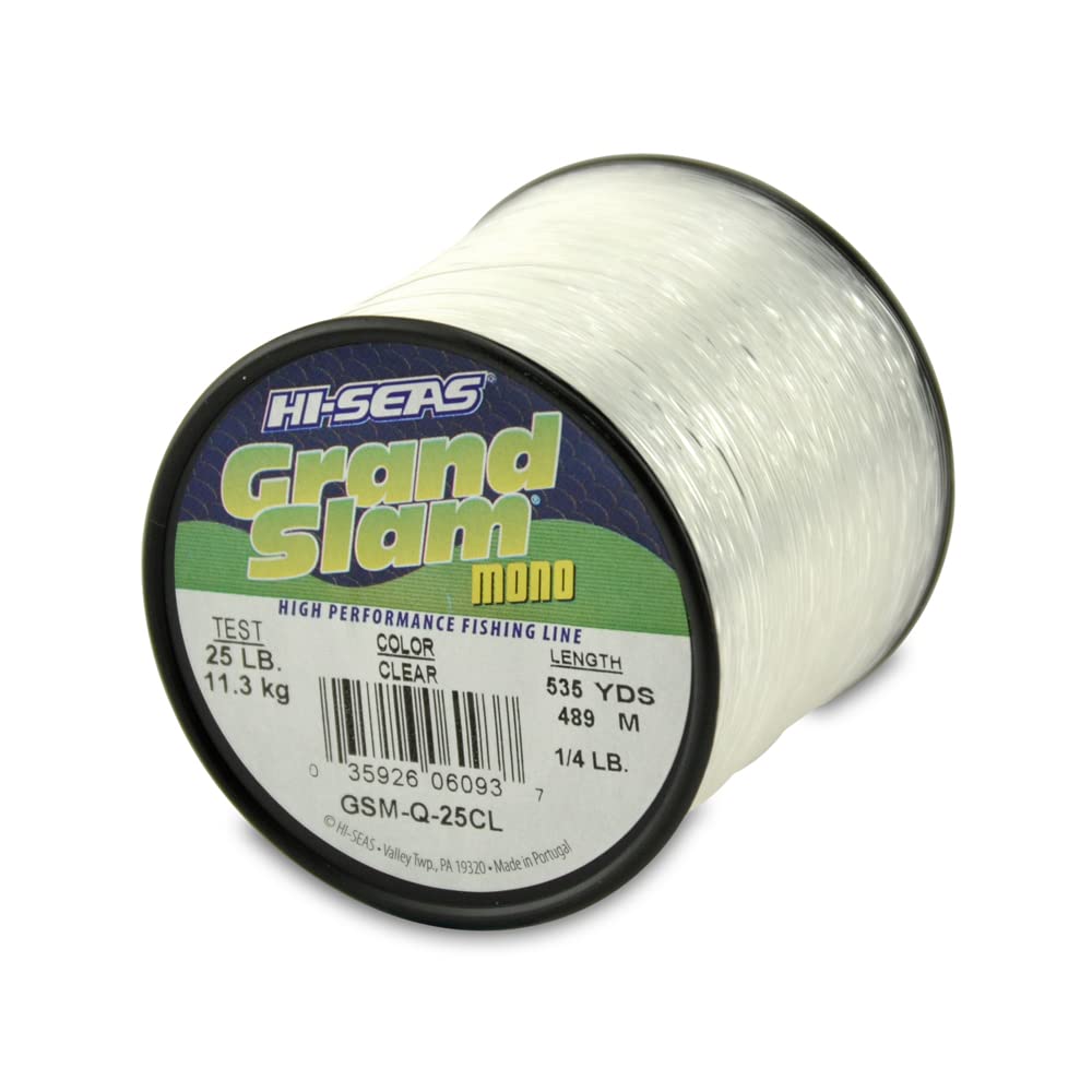 Hi-Seas Grand Slam Monofilament Line, 25 lb / 13.6 kg Test, .020 in / 0.50 mm Dia, Clear, 535 yd / 489 m