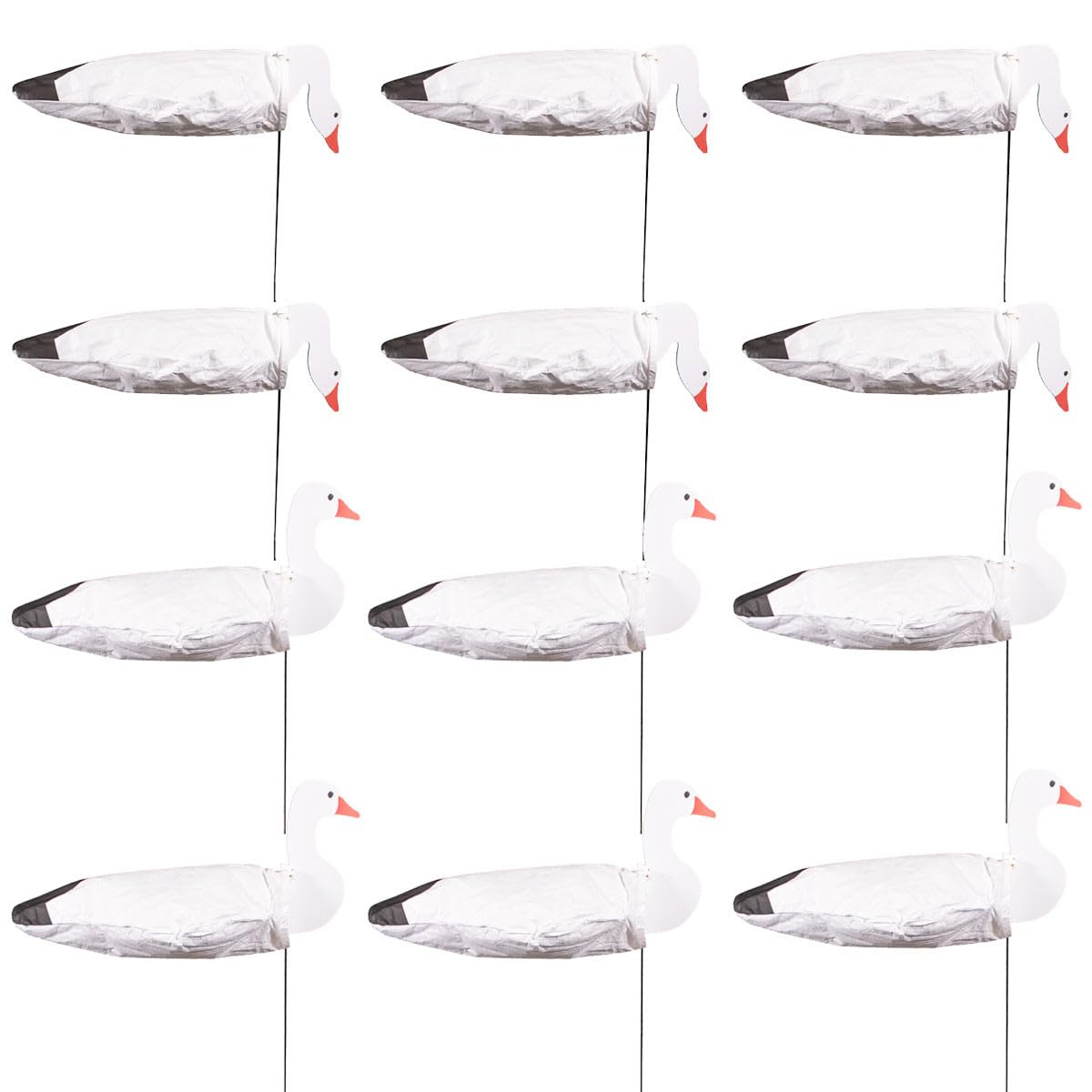 Avery GHG Pro-Grade Snow Goose Sock Decoys, 12-Pack | Durable Realistic Hunting Windsock Decoy Set with 24 Stable Foldable Groun