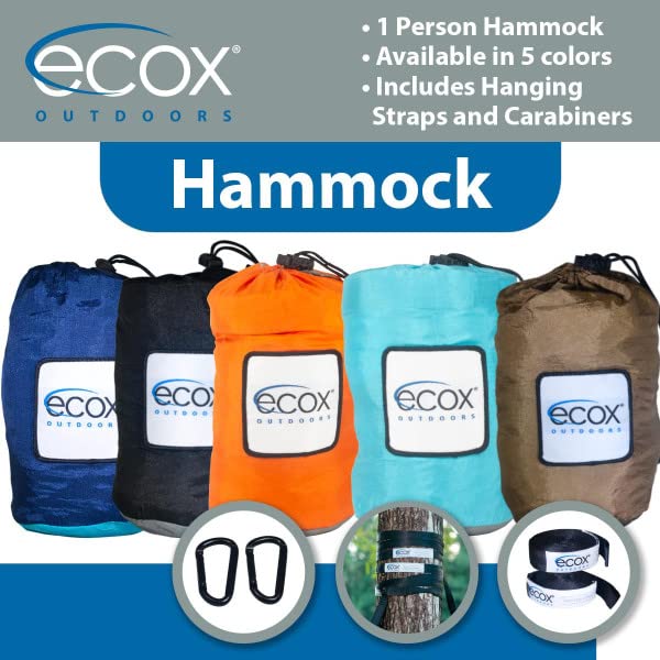 Ecox Outdoors Parachute Hammock Single With 2 Tree Straps, Portable Lightweight Nylon Comfortable For Backpacking, Camping, Trav
