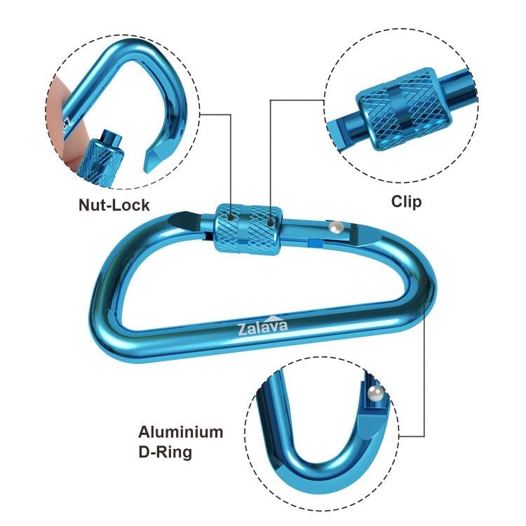 Zalava 6 Pcs 2D-Clip Durable Locking Carabiner Keychain Clip,Keychain Clip Hook,Green