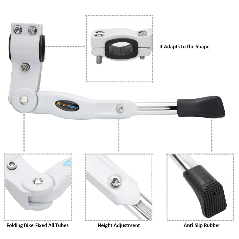 Topcabin Bicycle Adjustable Aluminium Alloy Bike Bicycle Kickstand Side Kickstand Fit For 22'' 24'' 26''- White