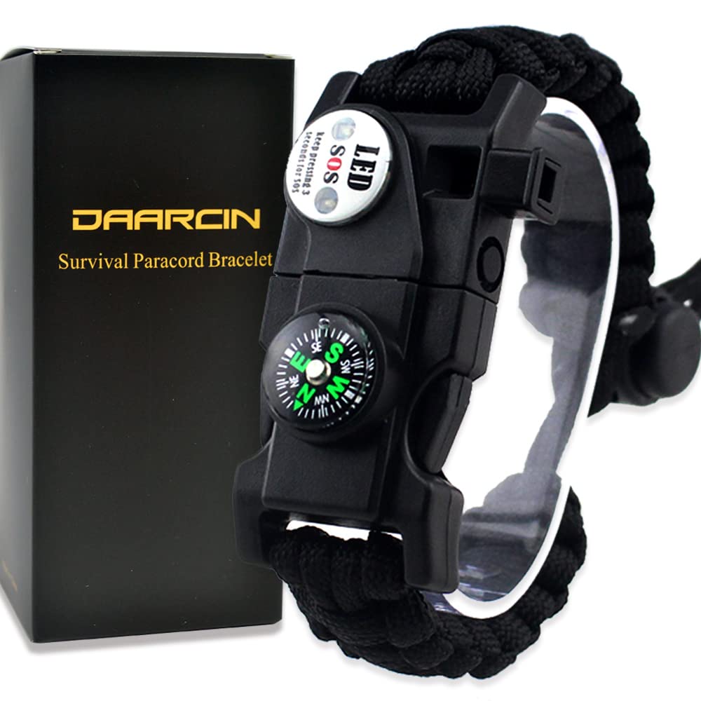 Daarcin Survival Paracord Bracelet,Fire Starter,Waterproof Sos Light, Compass, Whistle, Adjustable Ak87 20 In 1,Outdoor Ultimate